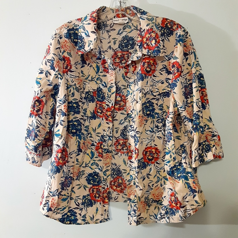 Breckenridge Floral Button Down Top Size 1X